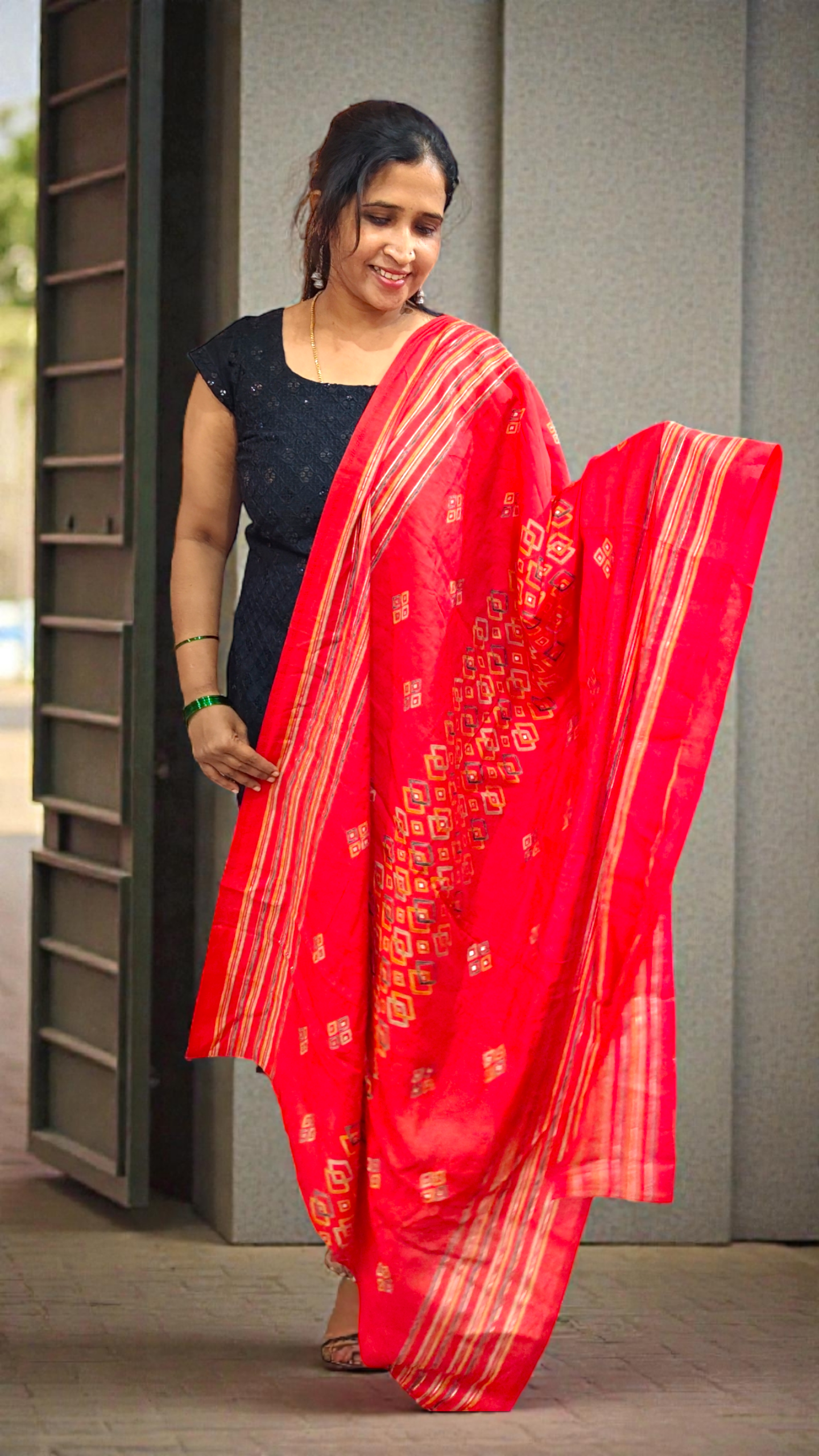 Customized Black with Red Dupatta suit