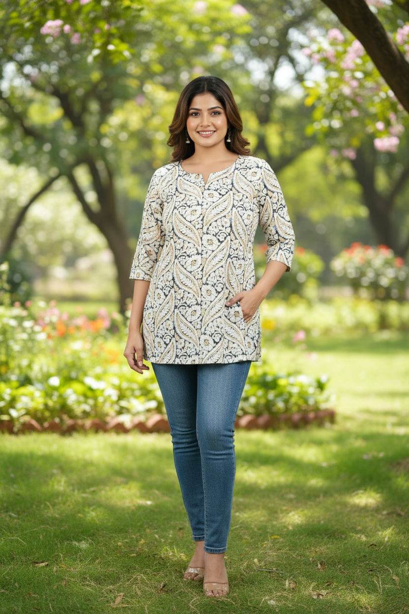 Pure Cotton short Kurthi with floral design