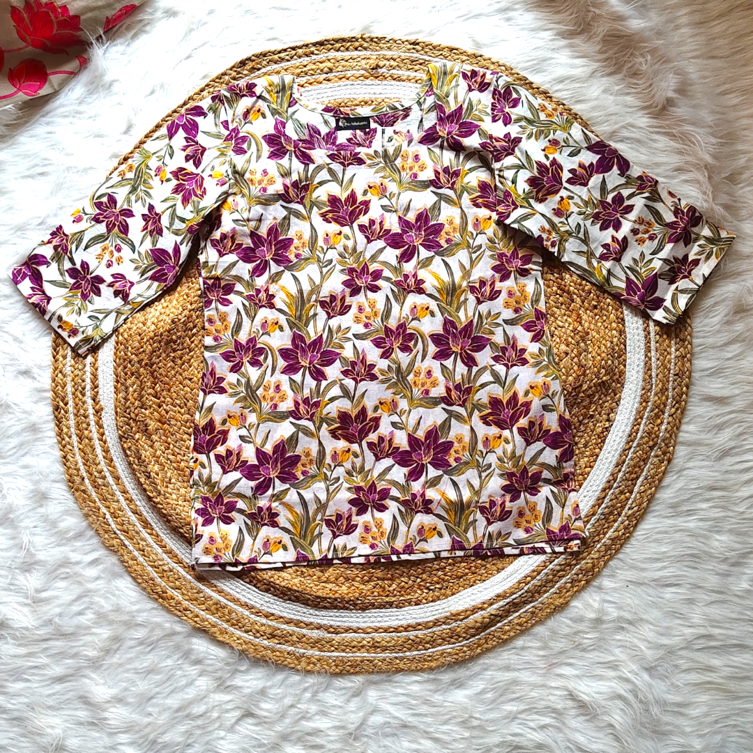 Pure Cotton short Kurthi with floral design