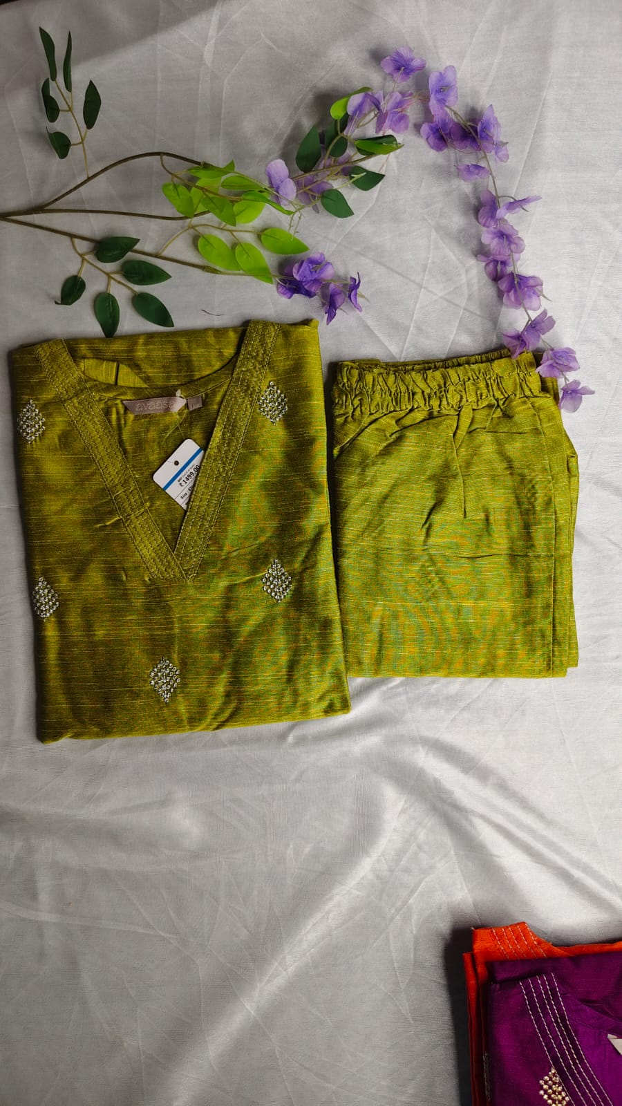 Avaasa- Slub Cotton Co ord set - Mehandi Green