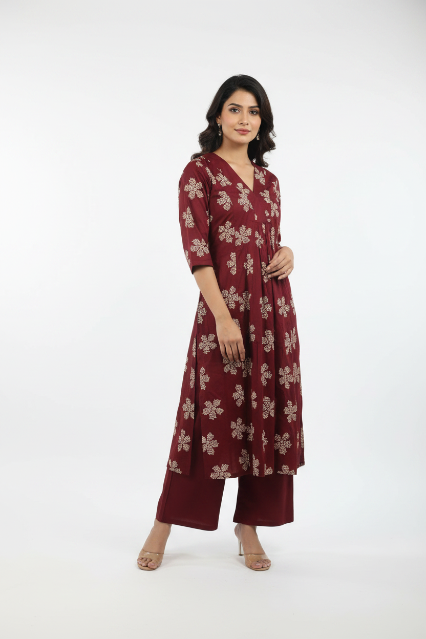 Mithra - Maroon Cotton Co ord set