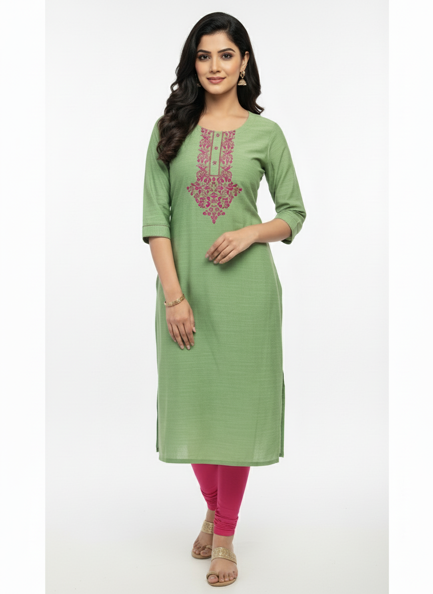 Slub Cotton Embroidery Kurthi