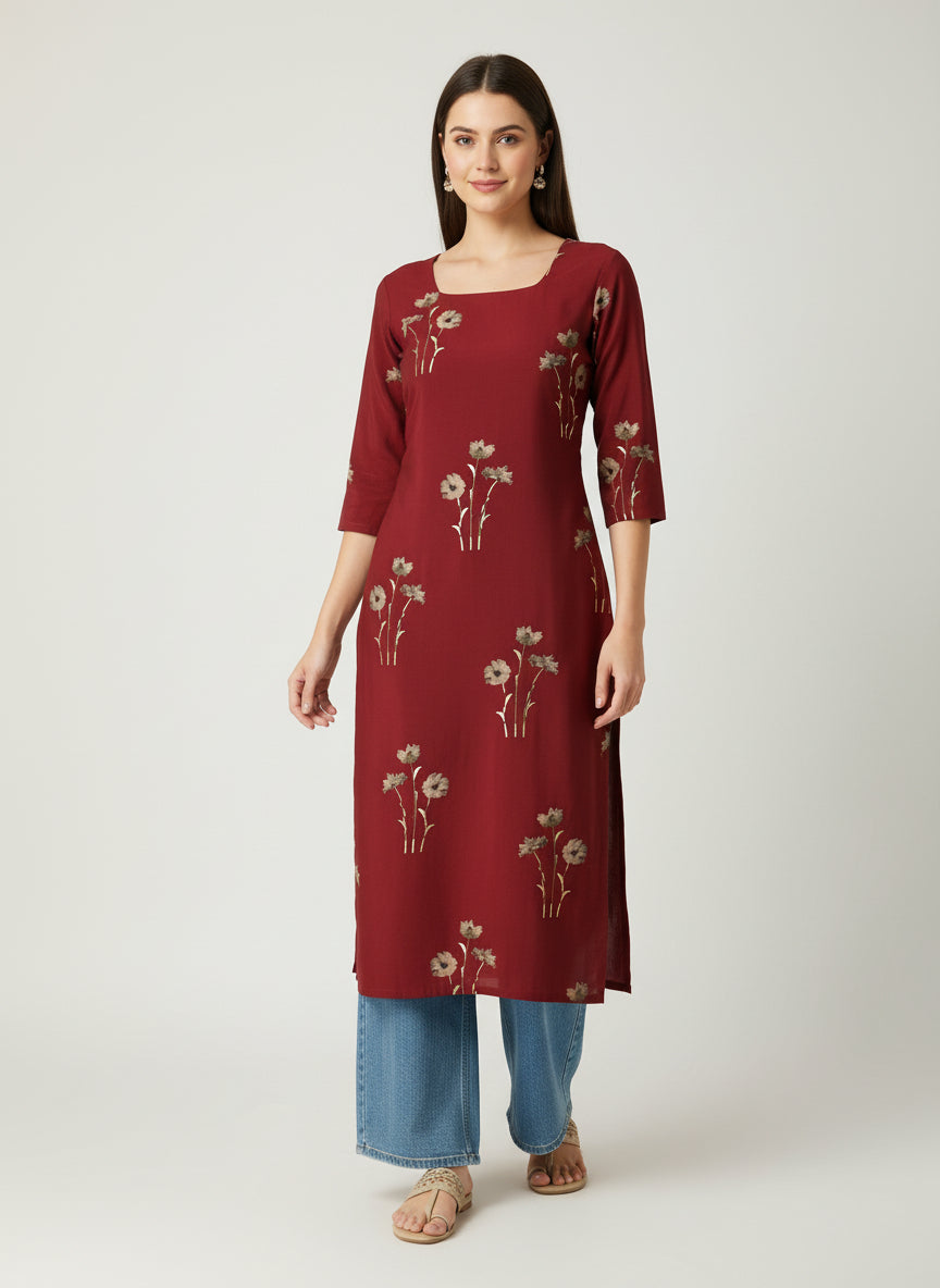 Custom Made Muslin Silk Kurthi-Marron