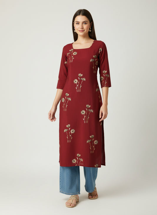 Custom Made Muslin Silk Kurthi-Marron