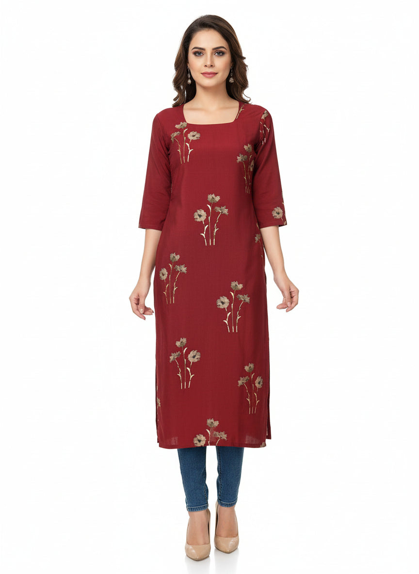 Custom Made Muslin Silk Kurthi-Marron