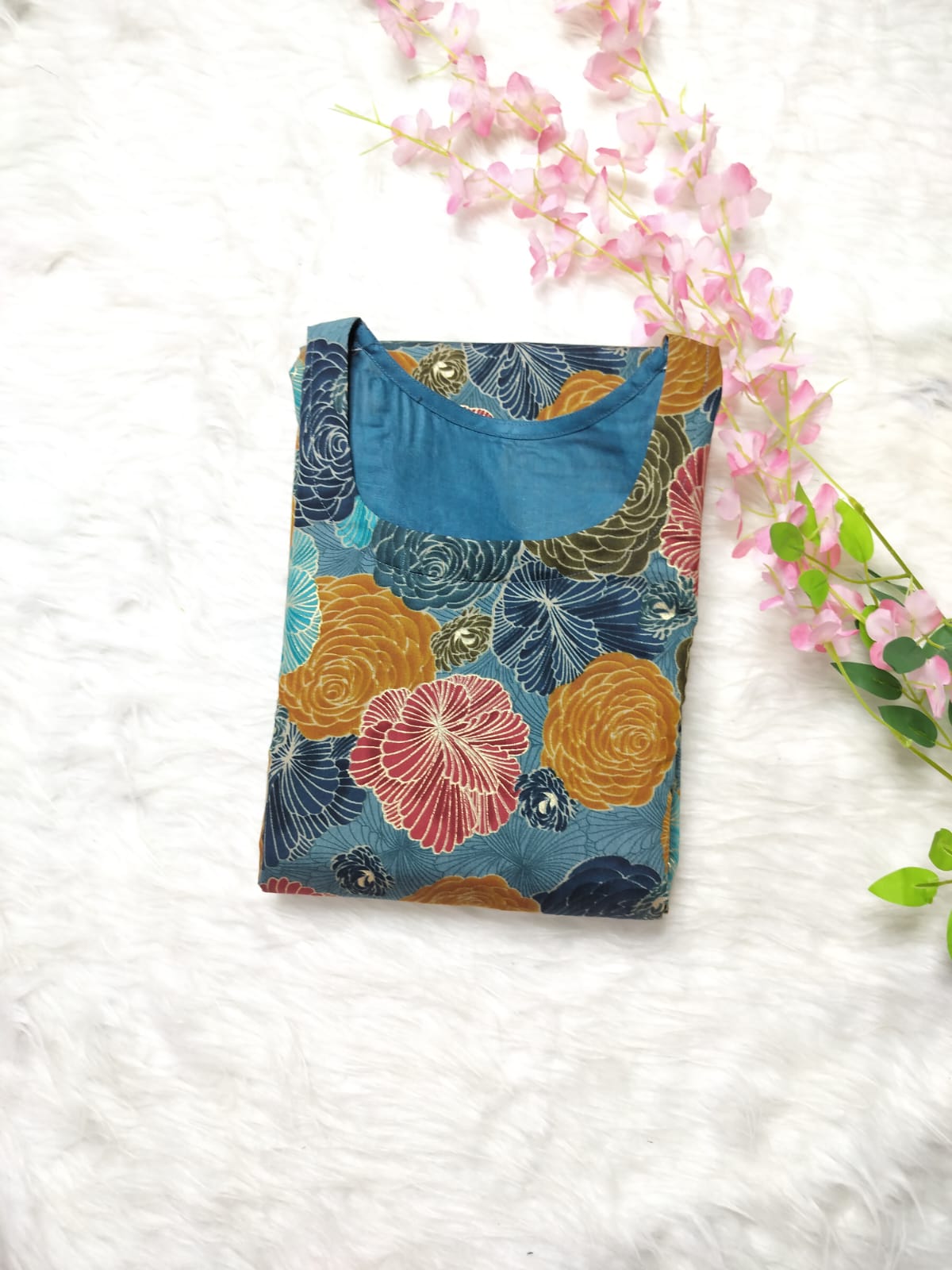 Custom Made Muslin Silk Kurthi--Multi colour Floral print