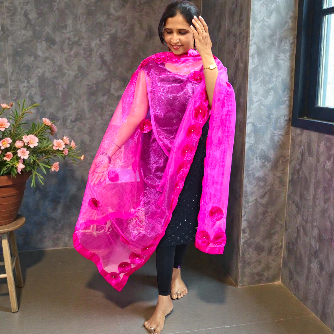 Customized Black with Rani pink suit