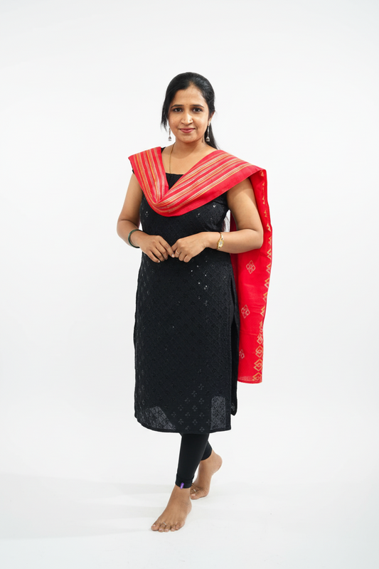 Customized Black with Red Dupatta suit