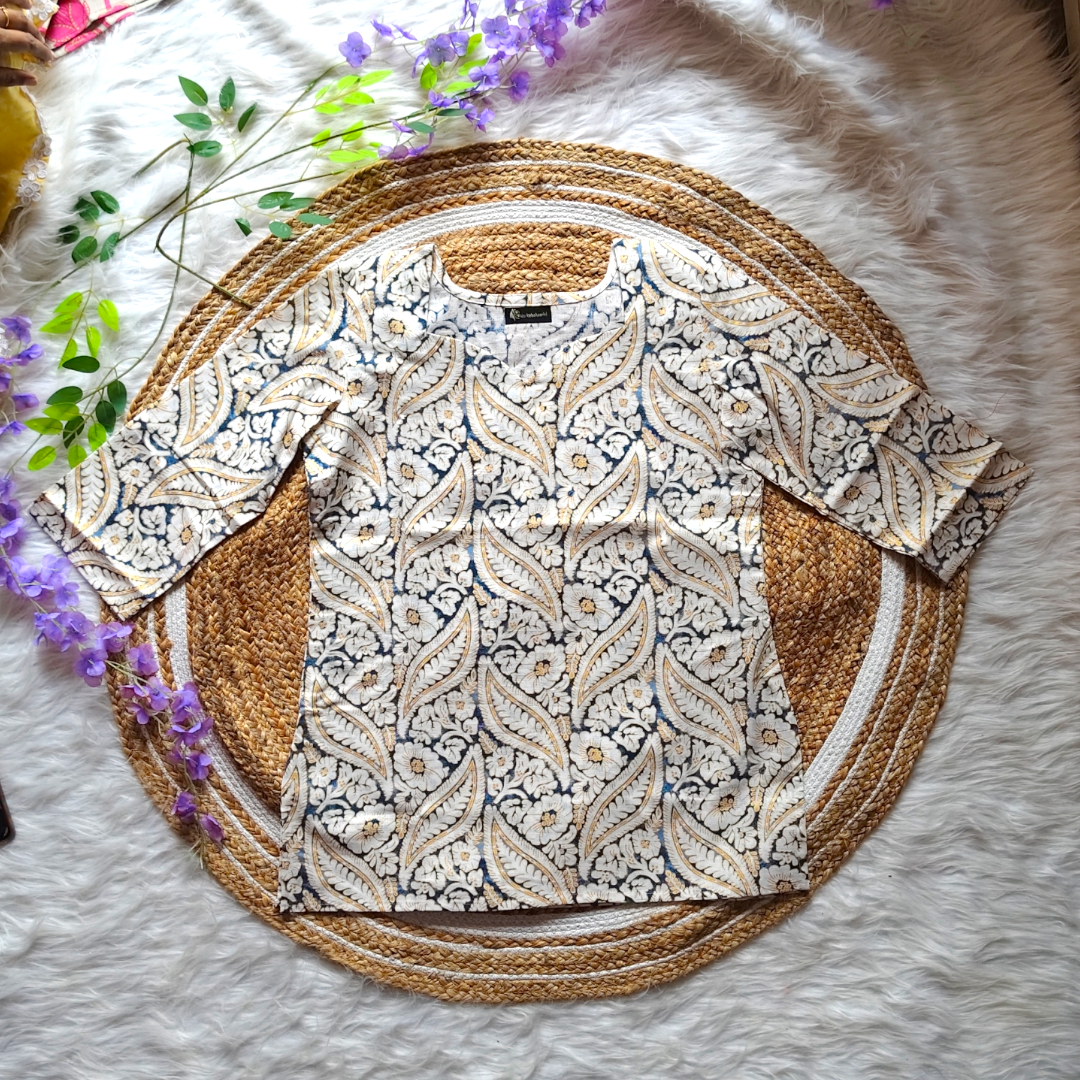 Pure Cotton short Kurthi with floral design