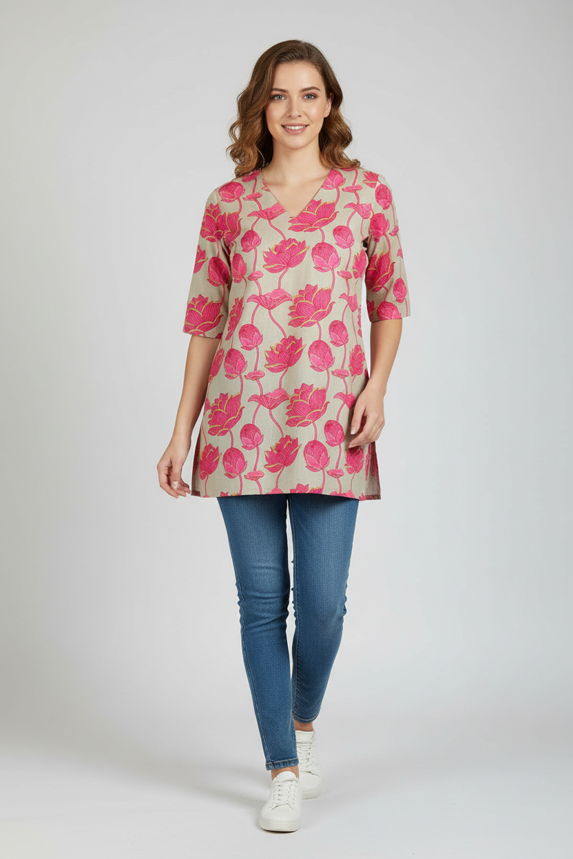 Pure Cotton short Kurthi with floral design