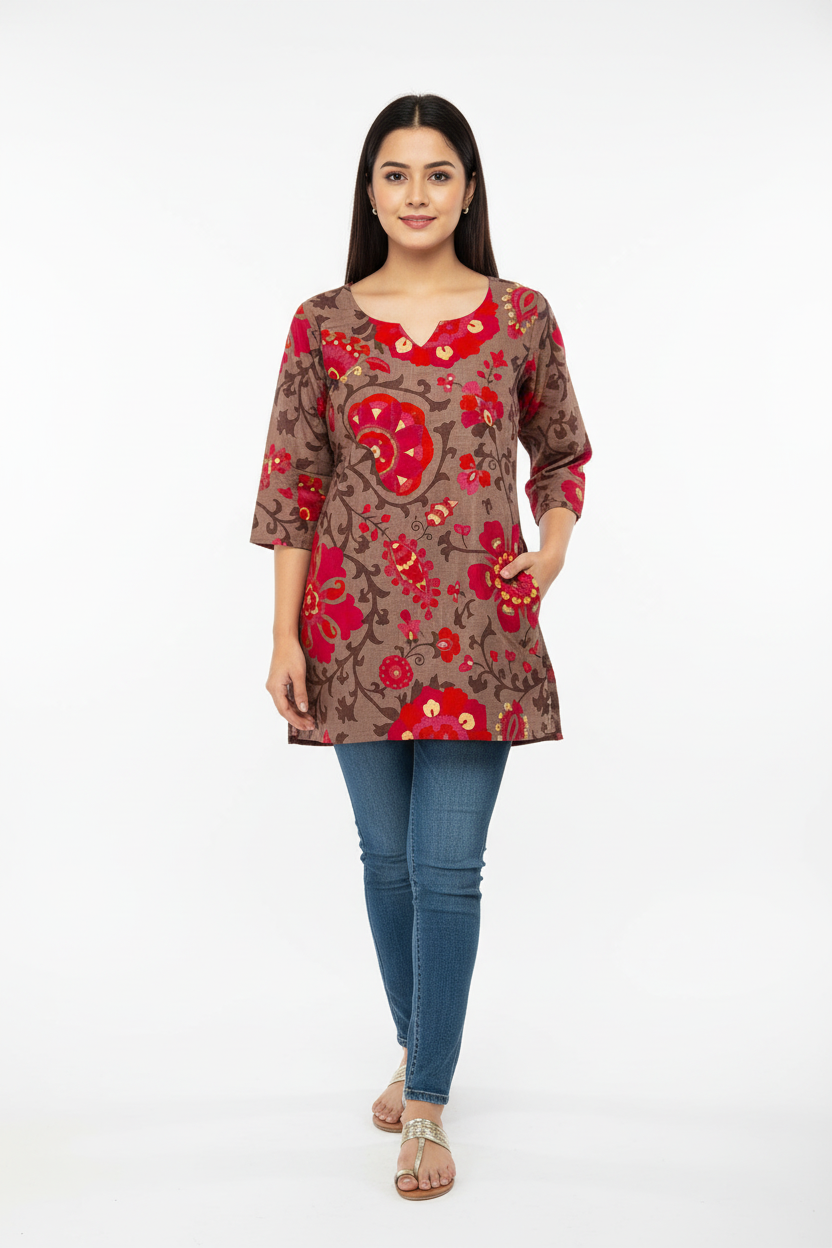 Pure Cotton short Kurthi with floral design