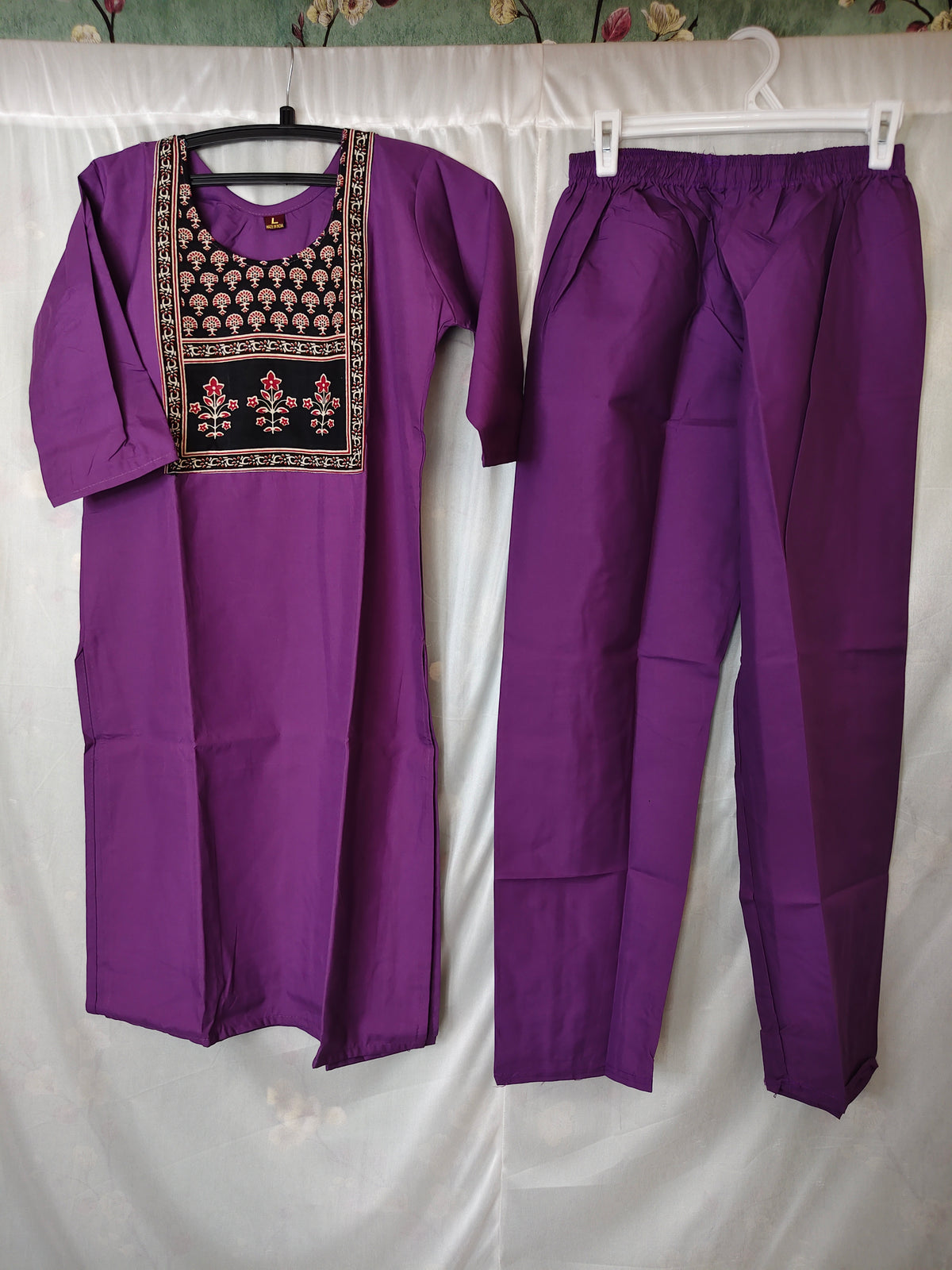 Semi Dabu Ajrak Pattern Co Ord Set-- Lavendor