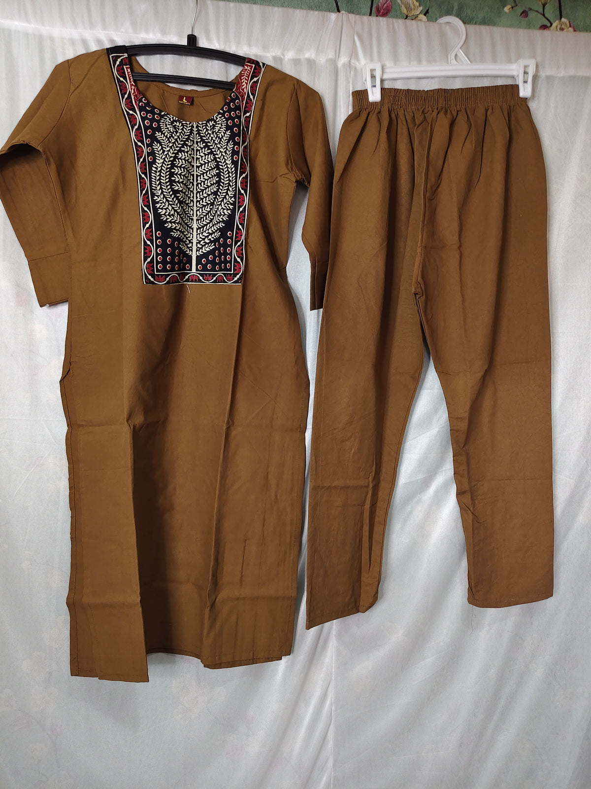 Semi Dabu Ajrak Pattern Co Ord Set-- caramel brown. 🤎