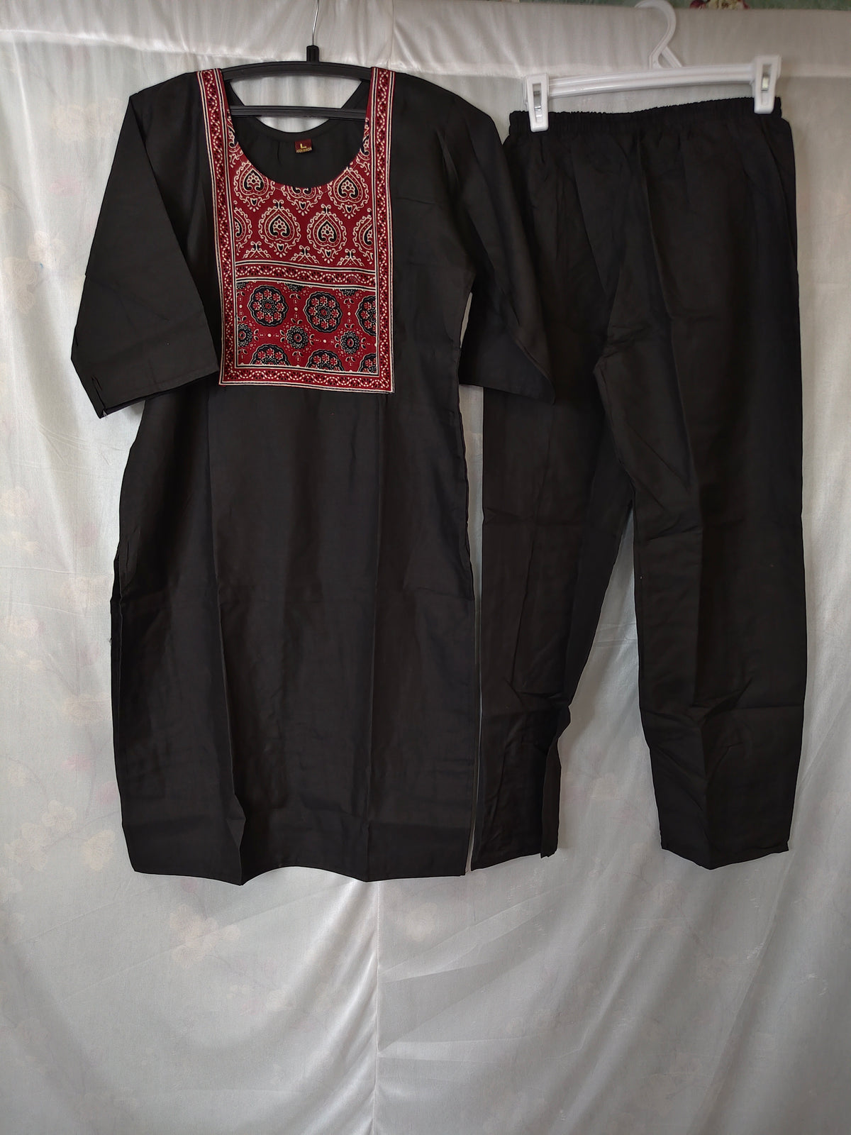 Semi Dabu Ajrak Pattern Co Ord Set-- Black