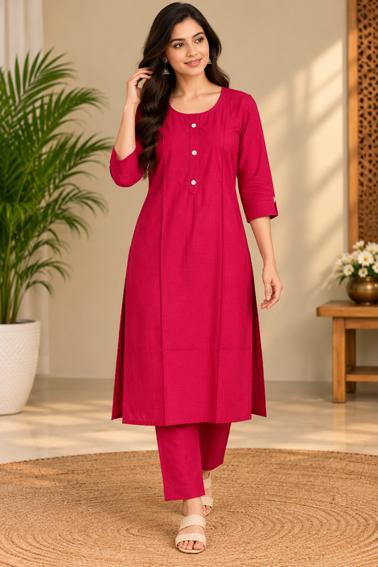 Vertican plain Rani Pink Co ord Set