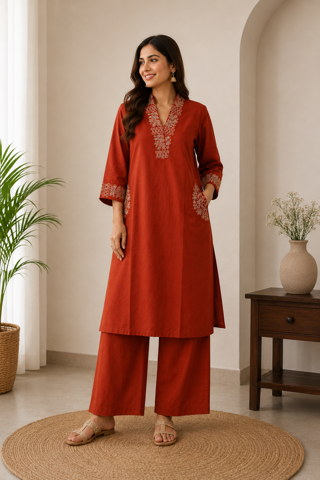 Maahi- Premium Dabu Cotton- Co Ord set- Rust Orange