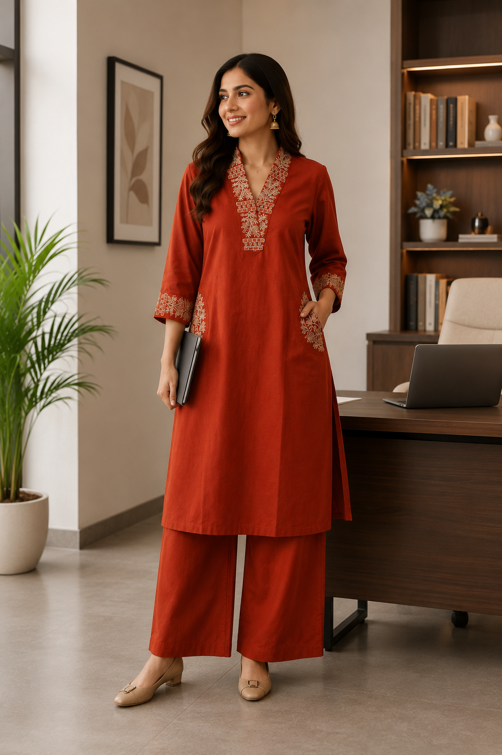 Maahi- Premium Dabu Cotton- Co Ord set- Rust Orange
