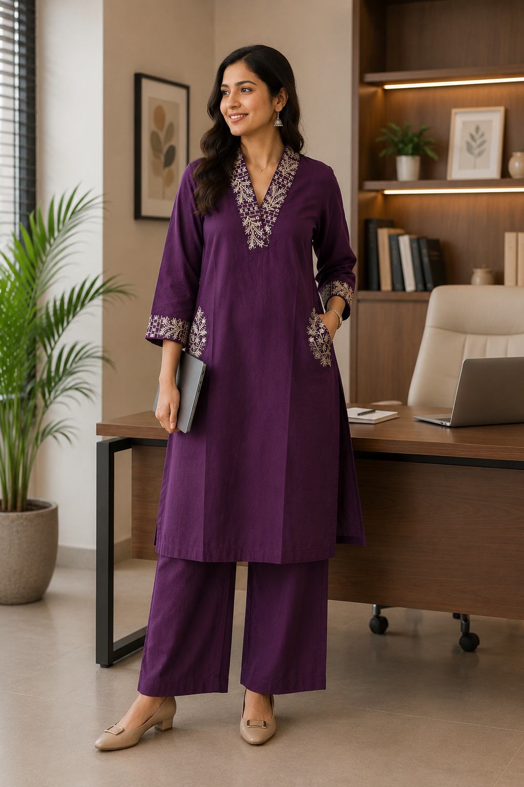 Maahi- Premium Dabu Cotton- Co Ord set- Plum Purple