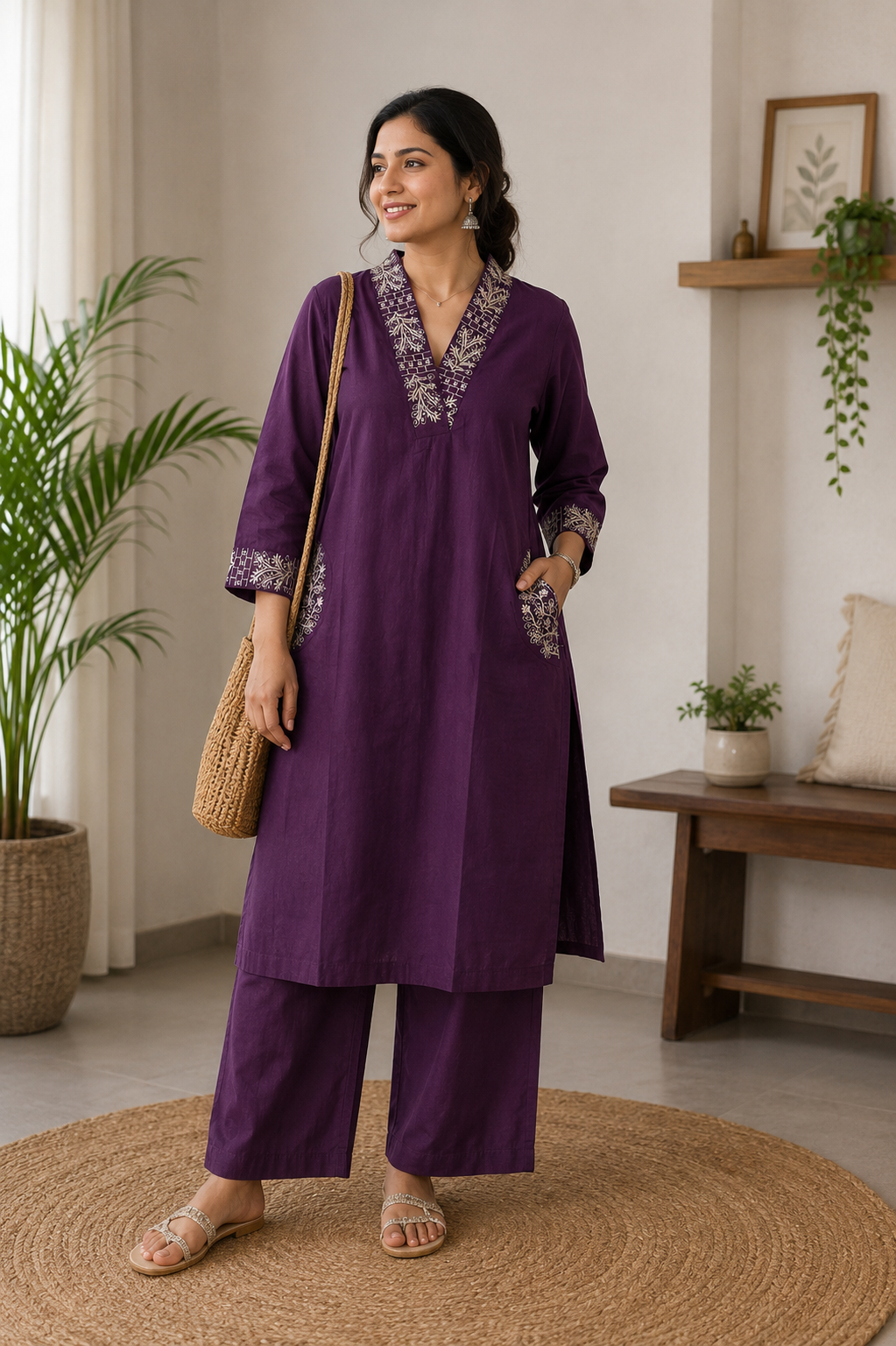 Maahi- Premium Dabu Cotton- Co Ord set- Plum Purple