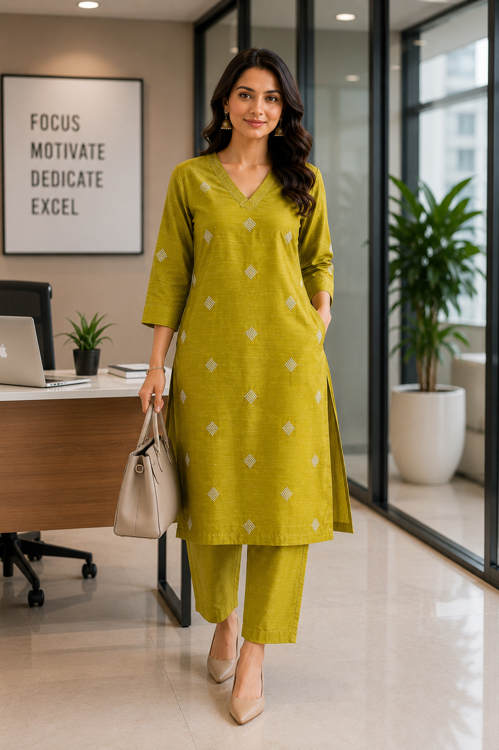 Avaasa- Slub Cotton Co ord set - Mehandi Green