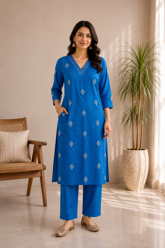 Avaasa- Slub Cotton Co ord set- Blue