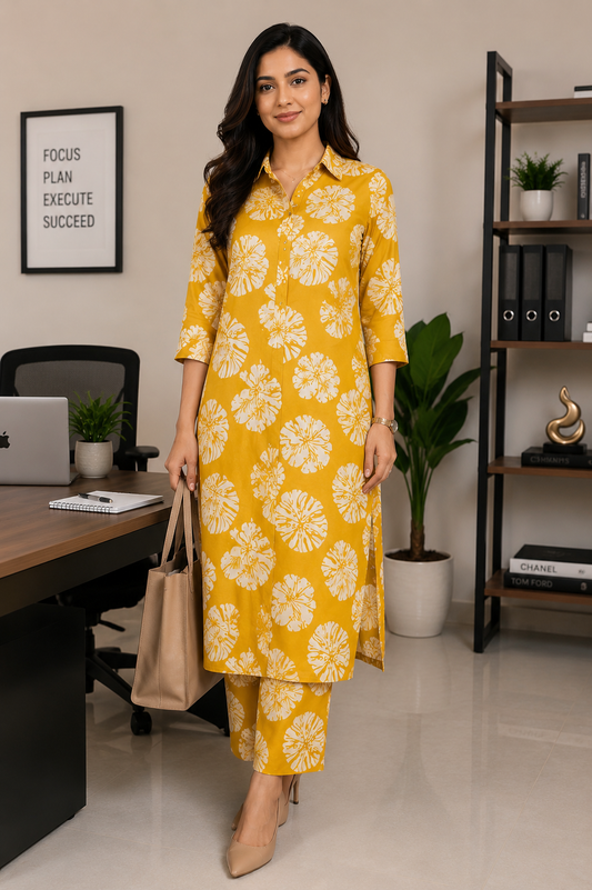 Avaasa- Cotton floral yellow