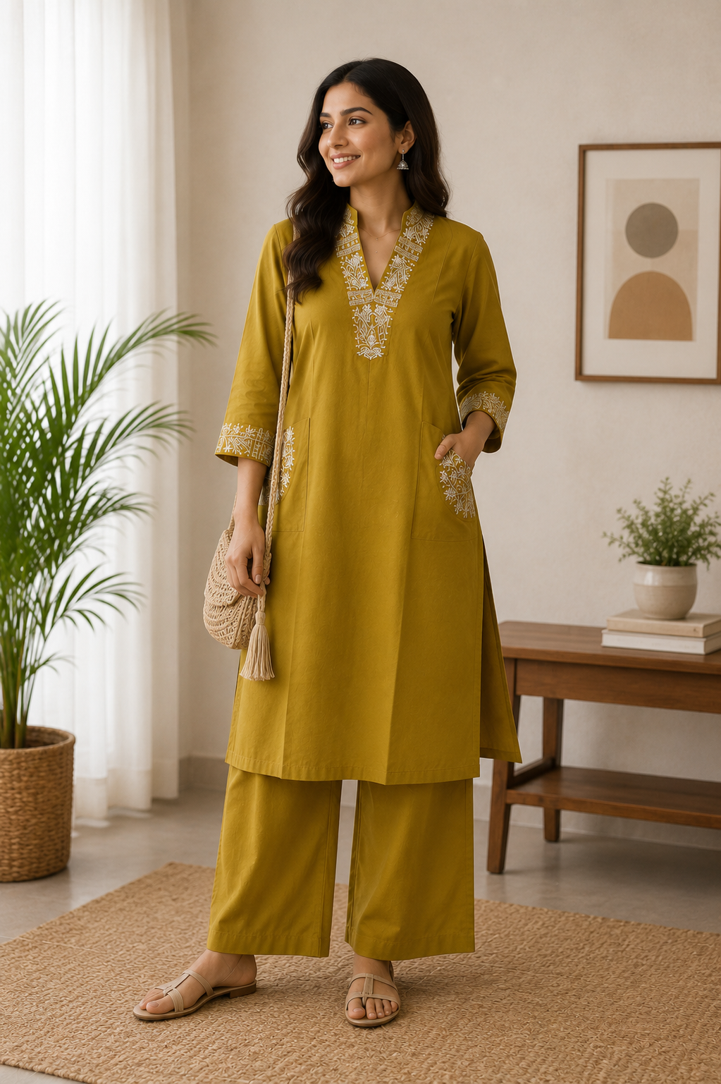 Maahi- Premium Dabu Cotton- Co Ord set- Lemon Yellow