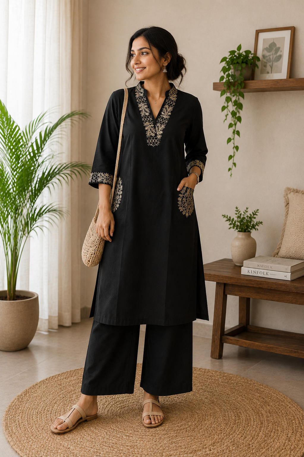 Maahi- Premium Dabu Cotton- Co Ord set- Black