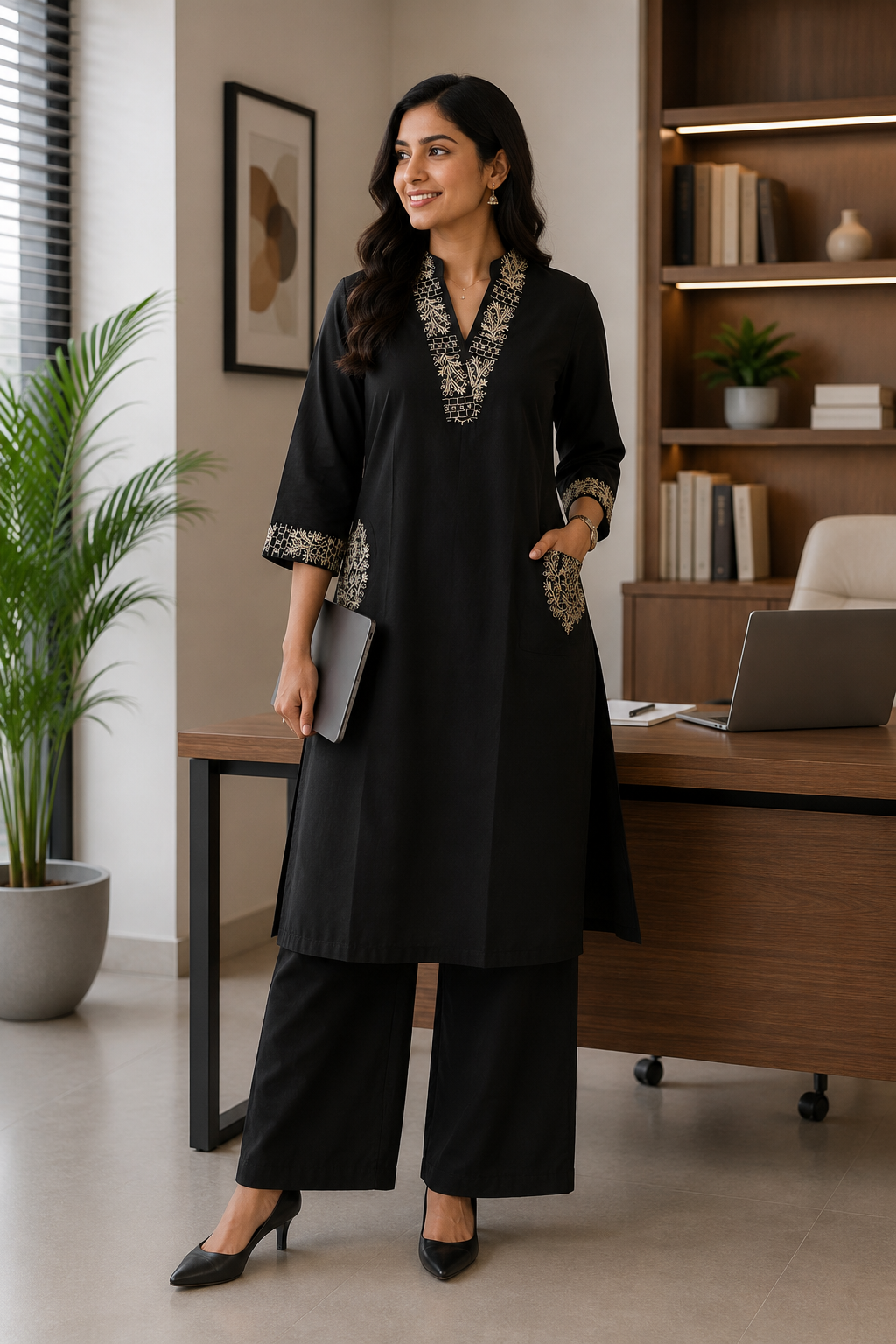 Maahi- Premium Dabu Cotton- Co Ord set- Black