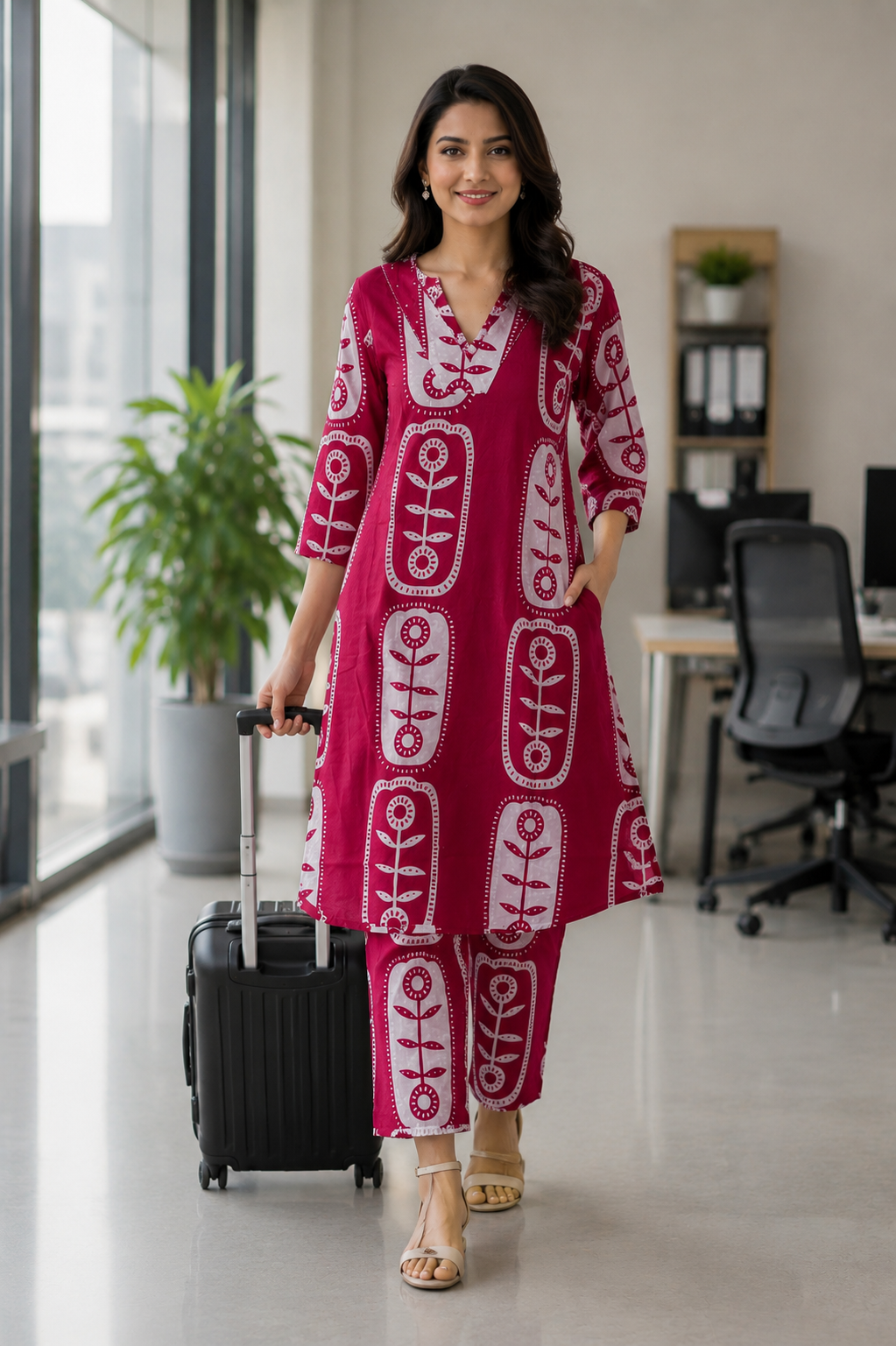 Ruhani-  Premium Dabu Cotton Co Ord Set Rani Pink