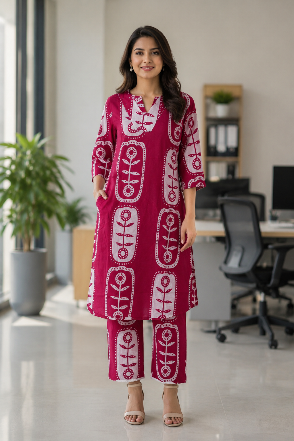 Ruhani-  Premium Dabu Cotton Co Ord Set Rani Pink