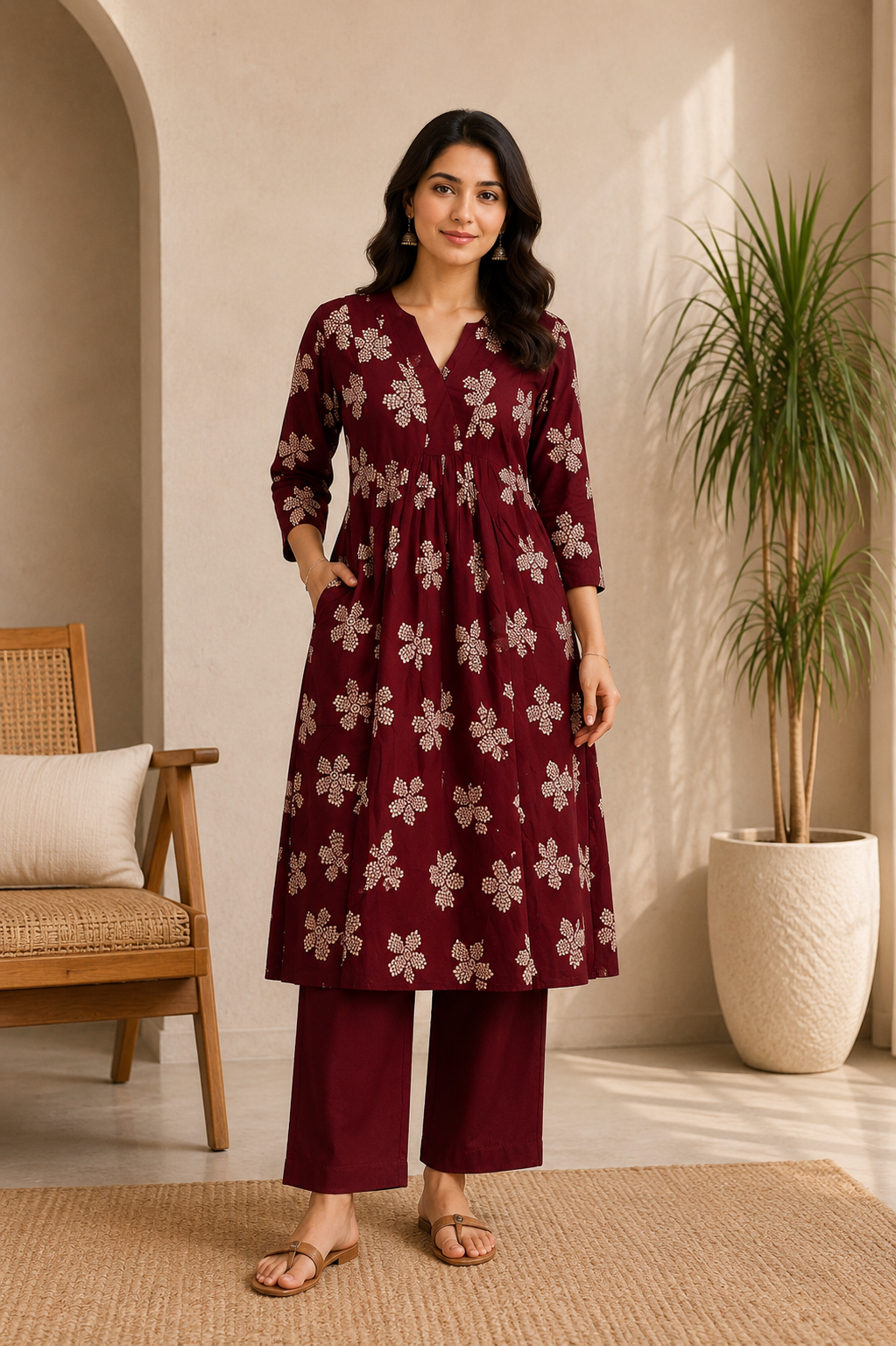 Mithra - Maroon Cotton Co ord set