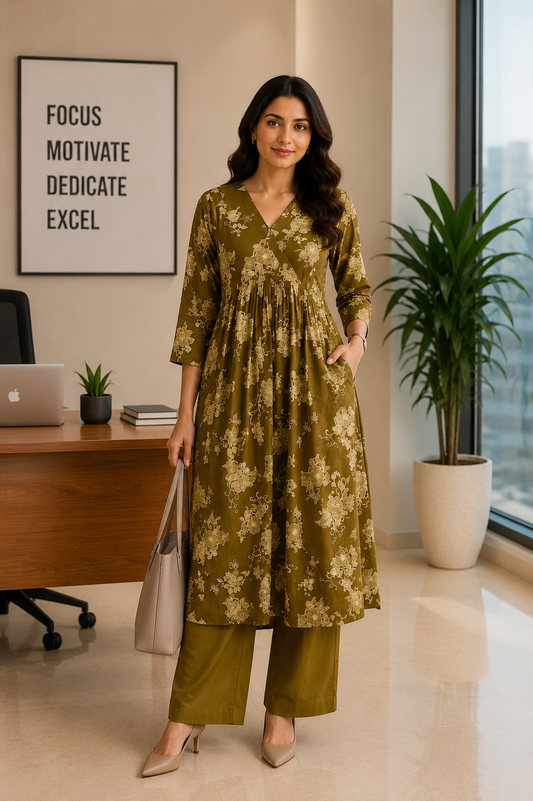 Mithra- Mehandi Green Cotton Co Ord Set