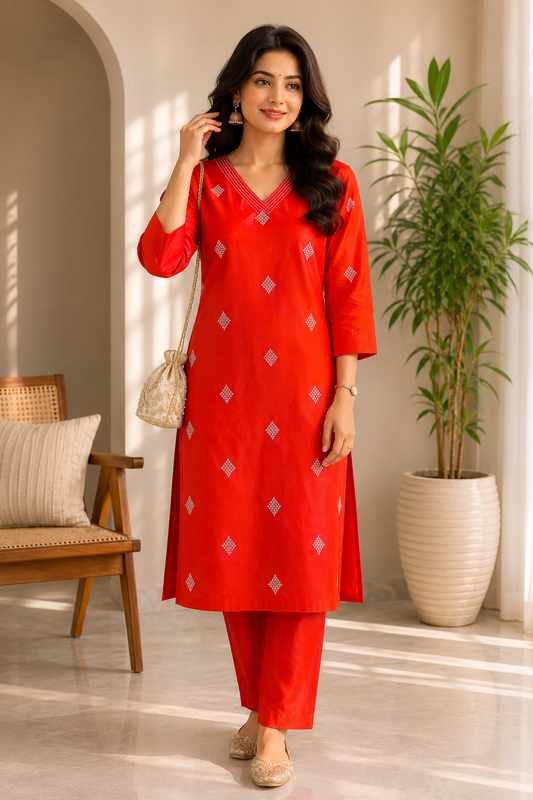 Avaasa- Slub Cotton Co ord set- Orange