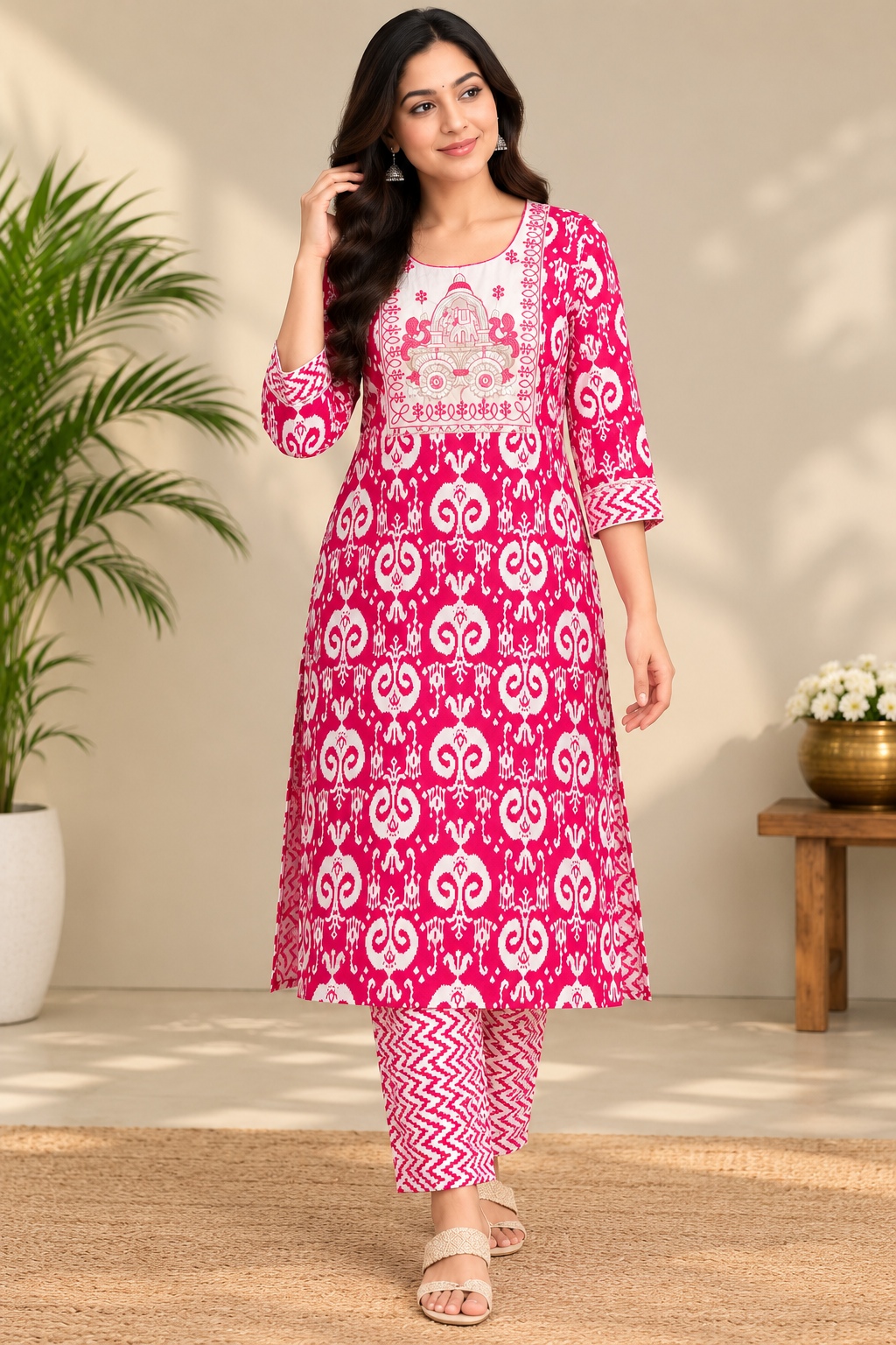 Kalamkari Jaipur cotton Co ord Set-  Pink