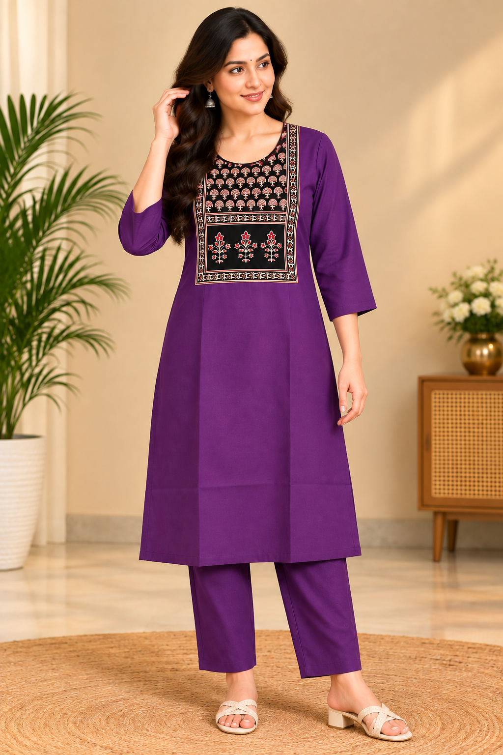 Semi Dabu Ajrak Pattern Co Ord Set-- Lavendor