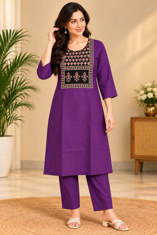 Semi Dabu Ajrak Pattern Co Ord Set-- Lavendor