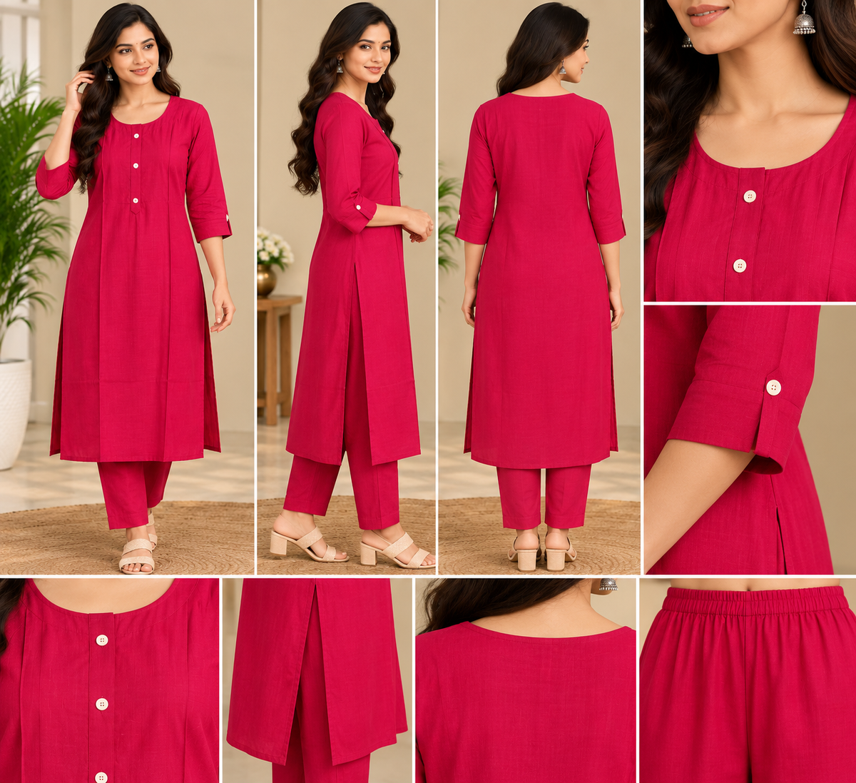 Vertican plain Rani Pink Co ord Set