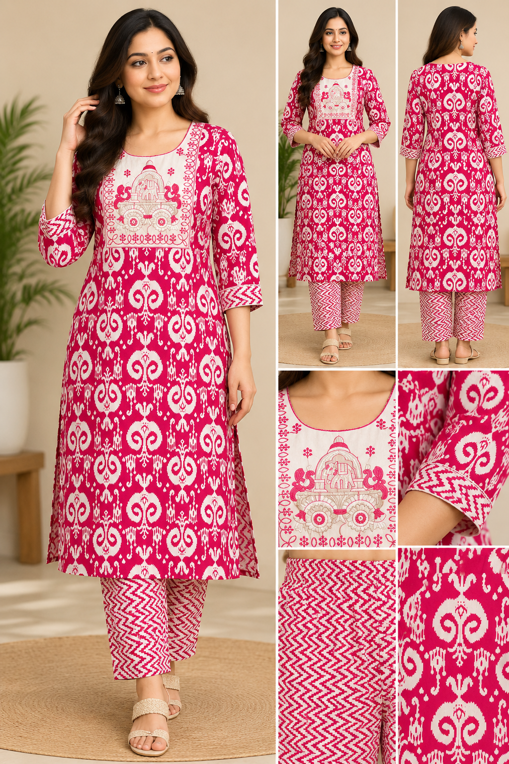 Kalamkari Jaipur cotton Co ord Set-  Pink