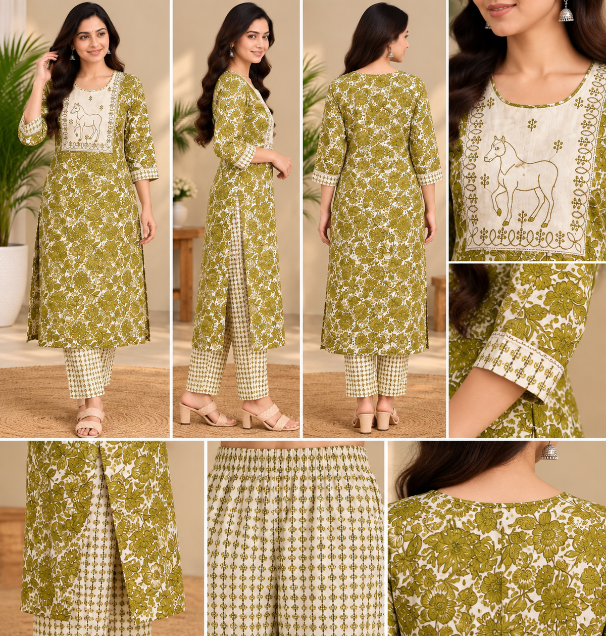 Kalamkari Jaipur cotton Co ord Set- Green
