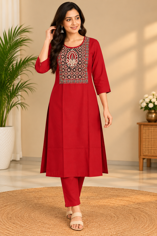 Semi Dabu Ajrak Pattern Co Ord Set-- Rust Orange