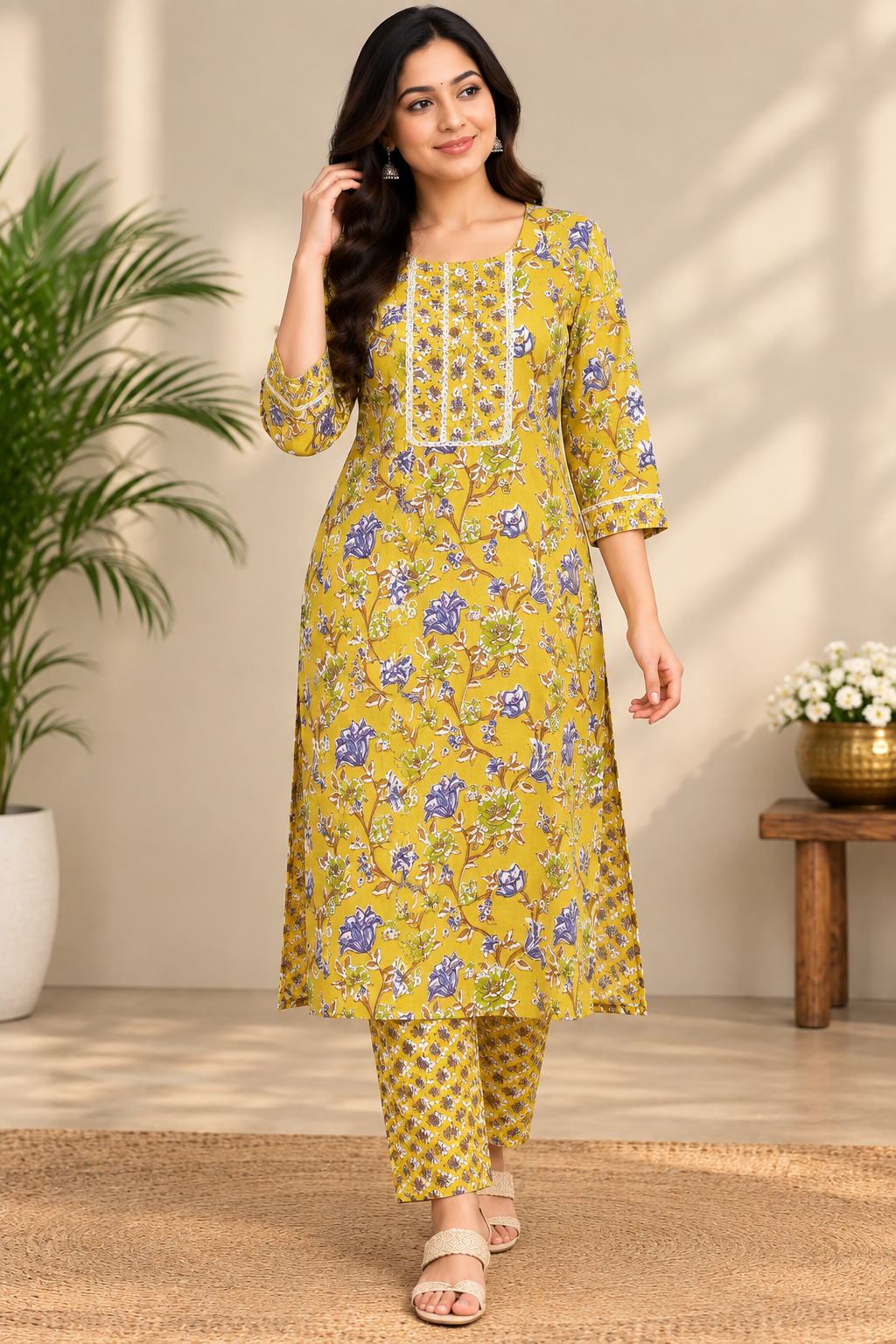 Kalamkari Jaipur cotton Co ord Set- Light Green