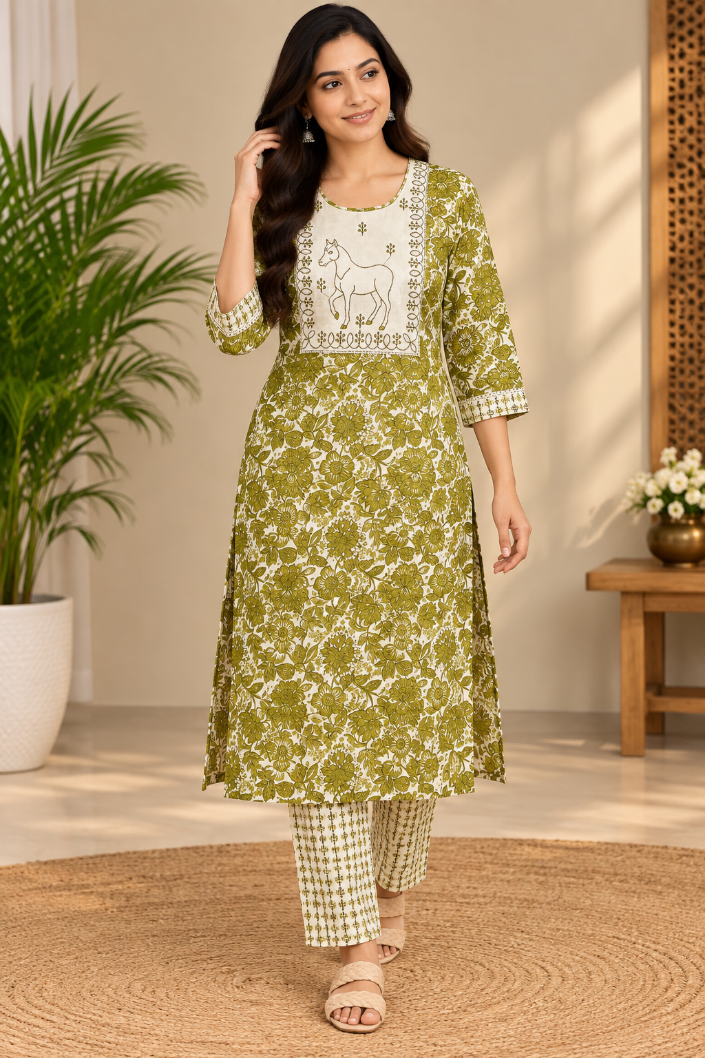 Kalamkari Jaipur cotton Co ord Set- Green
