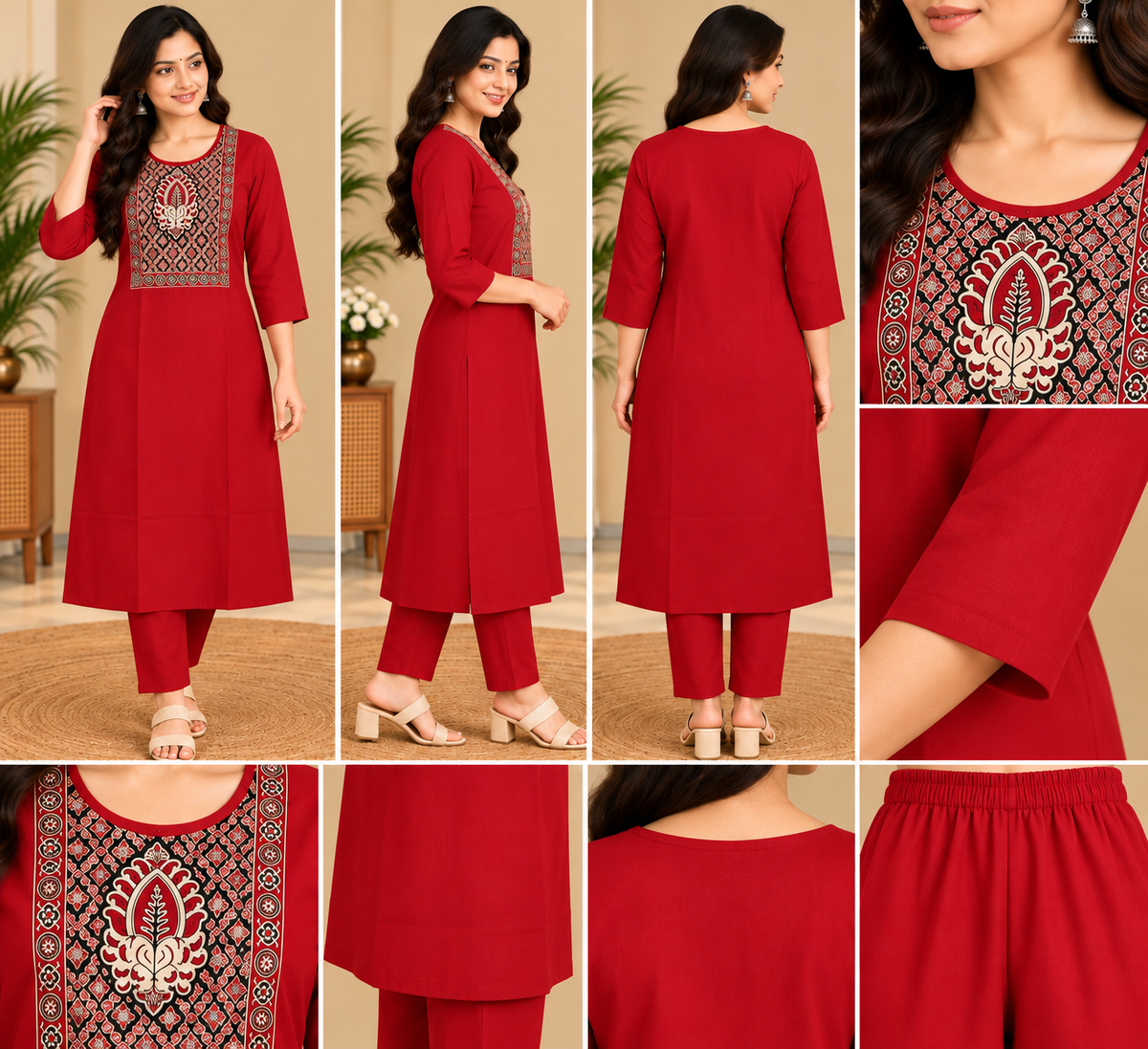 Semi Dabu Ajrak Pattern Co Ord Set-- Rust Orange