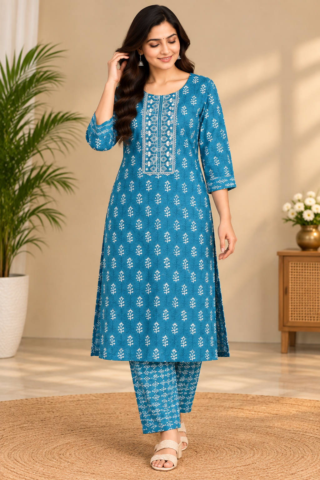 Kalamkari Jaipur cotton Co ord Set- Blue