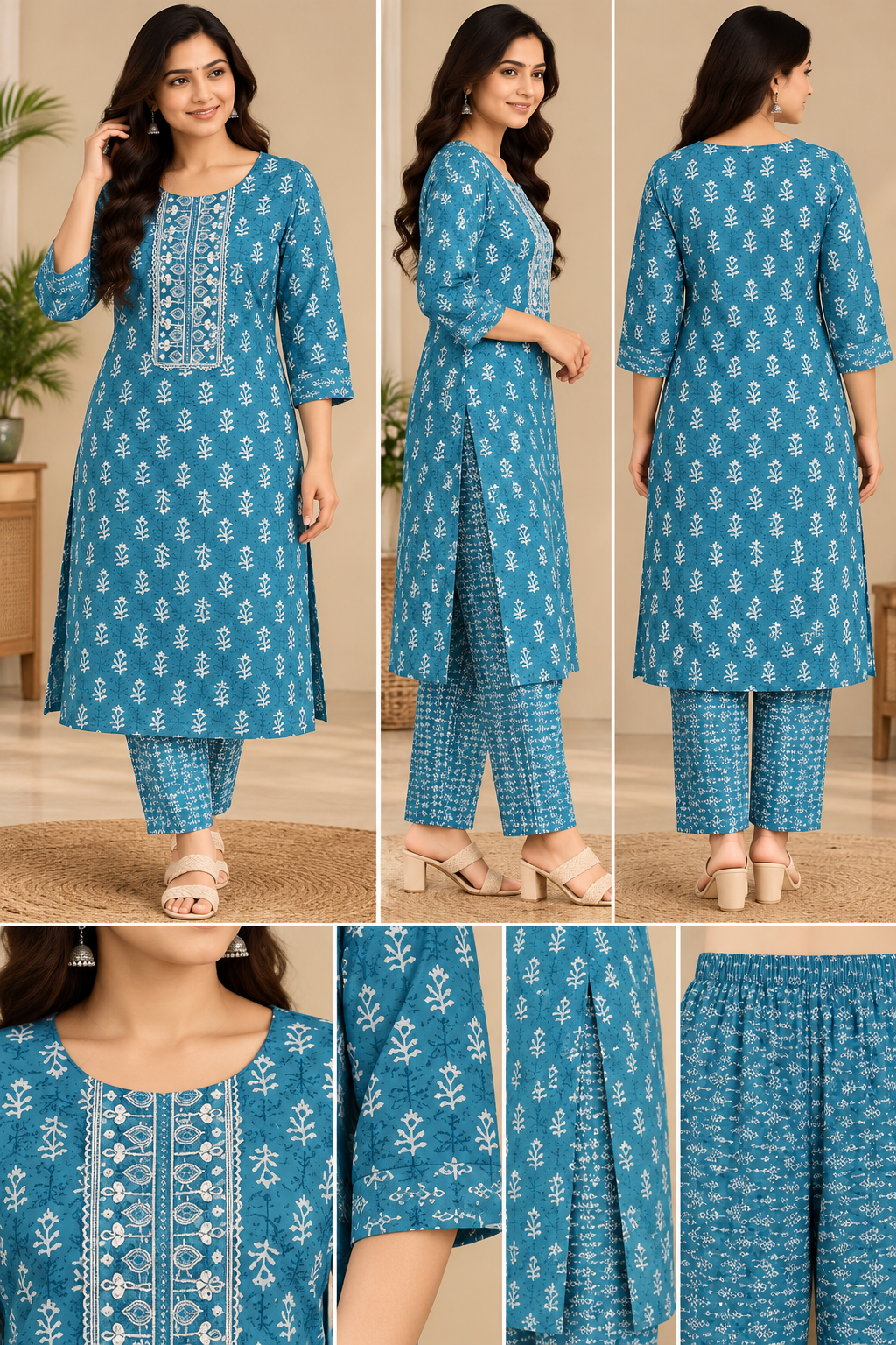 Kalamkari Jaipur cotton Co ord Set- Blue