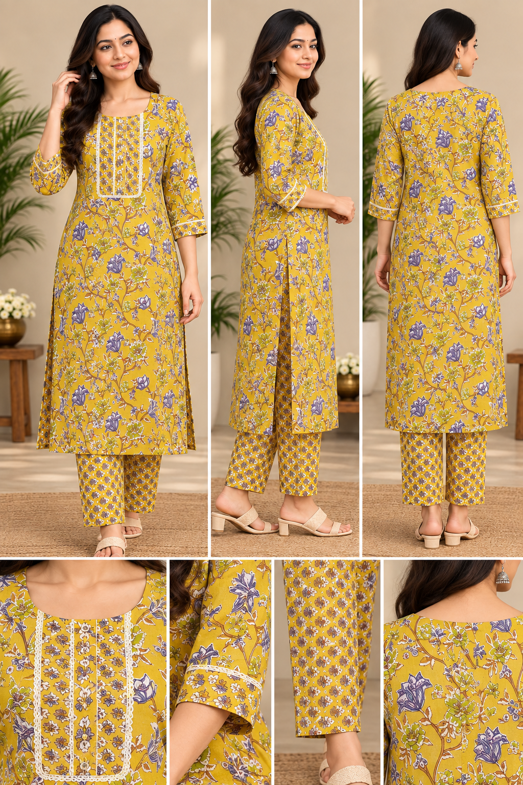 Kalamkari Jaipur cotton Co ord Set- Light Green