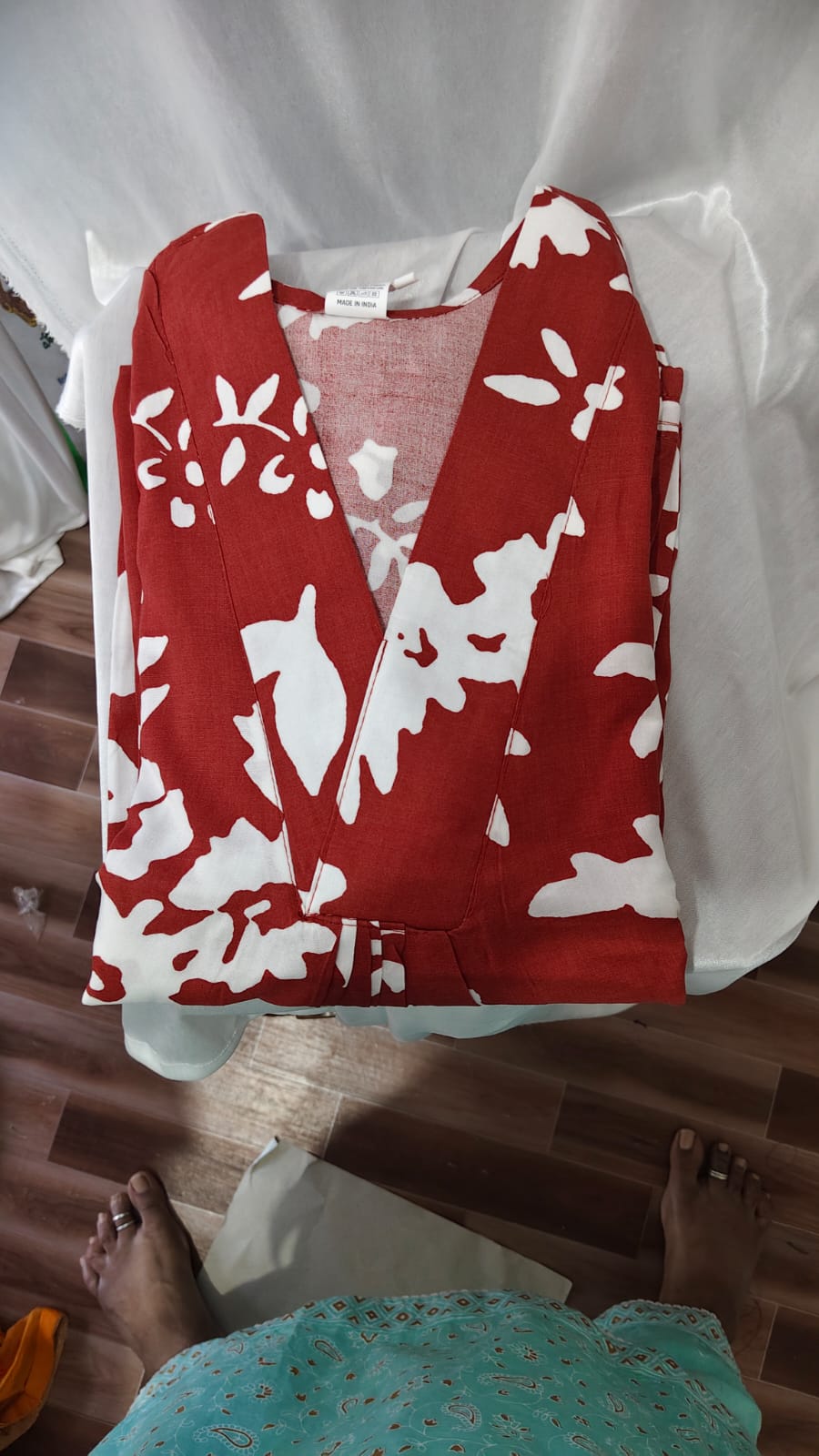 Mithra- Cooton Rayon Front frill- Pastel Red
