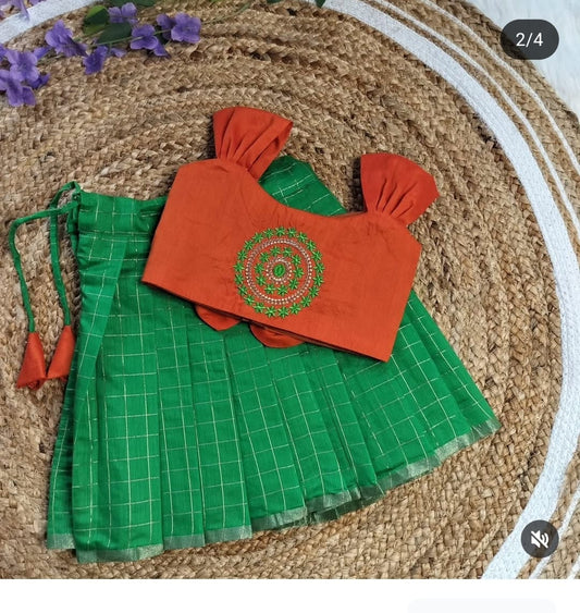 Beautiful customized ethnic outfit Green with Orange