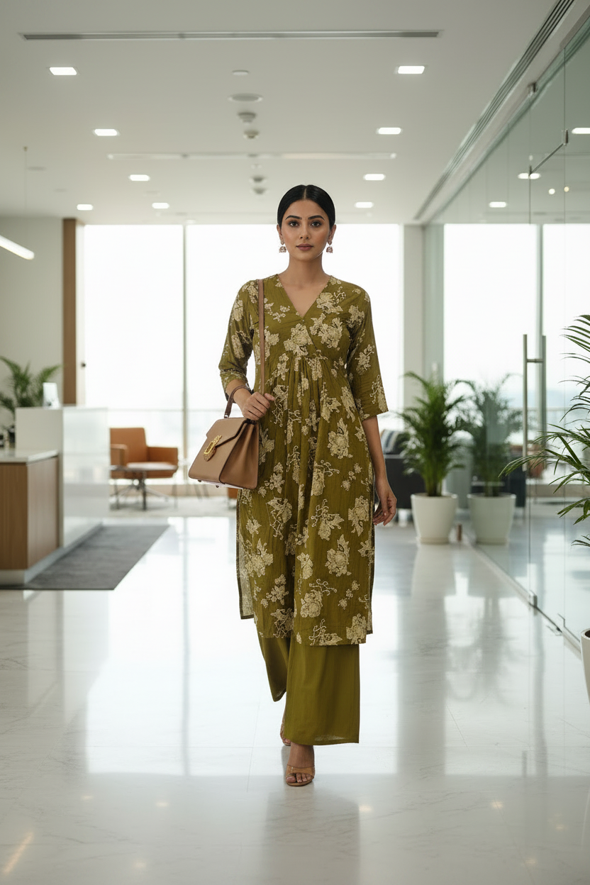 Mithra- Mehandi Green Cotton Co Ord Set